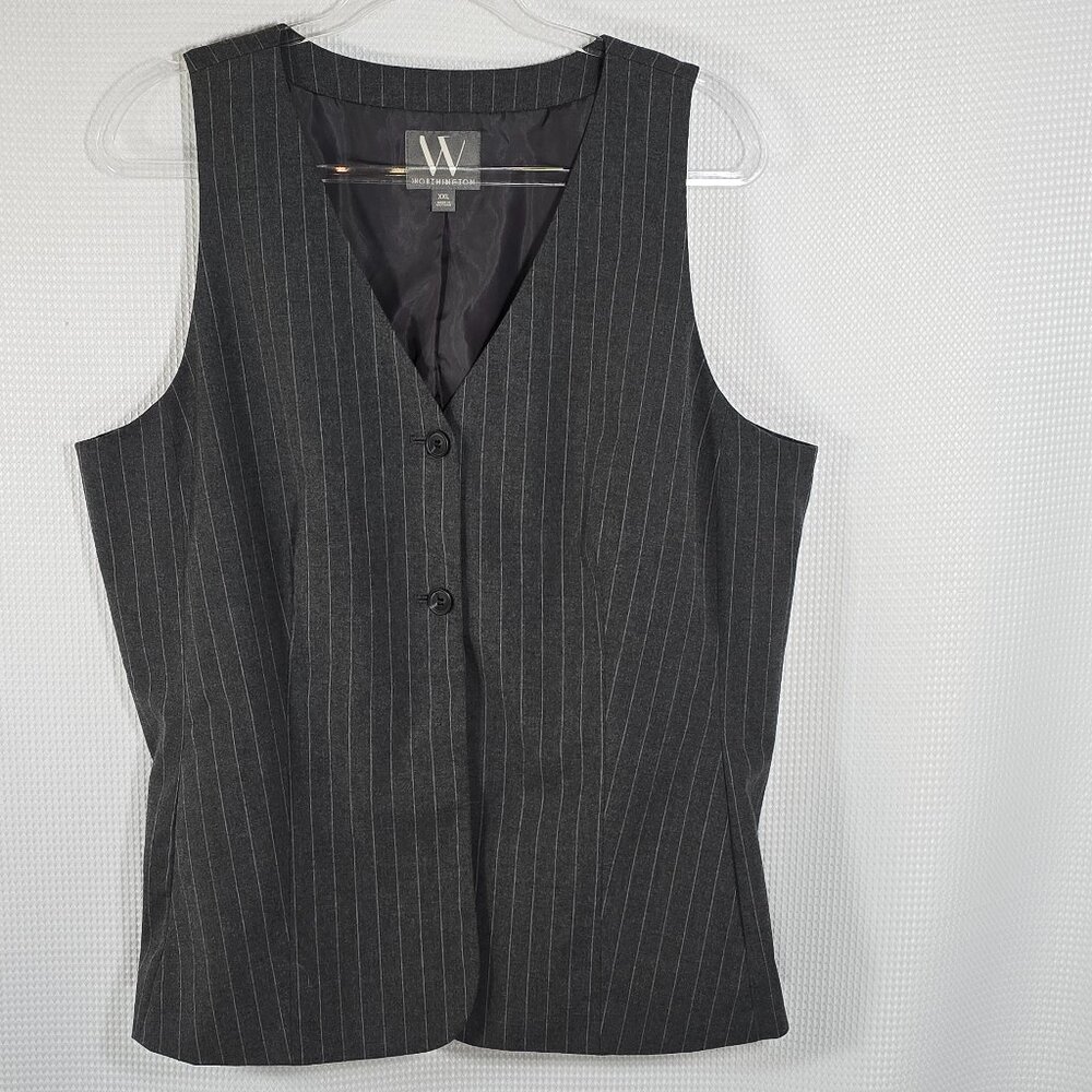 Worthington Pinstripe Vest Women’s XXL Tailored Career Office Chic Belted Back